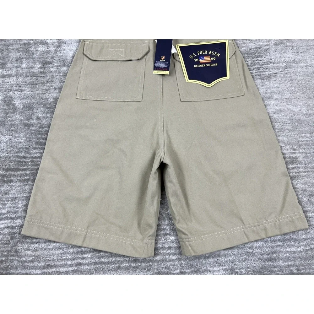 US Polo Assn Cargo Shorts Boys 16 Khaki Uniform Division Adjustable Waist Tan‎